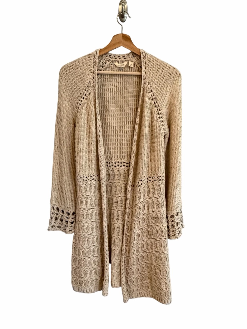 Lucky Brand Boho Crochet Duster Cardigan Size S Cottage Festival Beachy Open